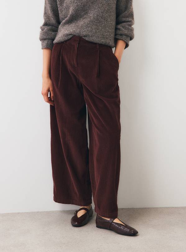 Dark Red Relaxed Barrel Pleated Corduroy Trousers 14